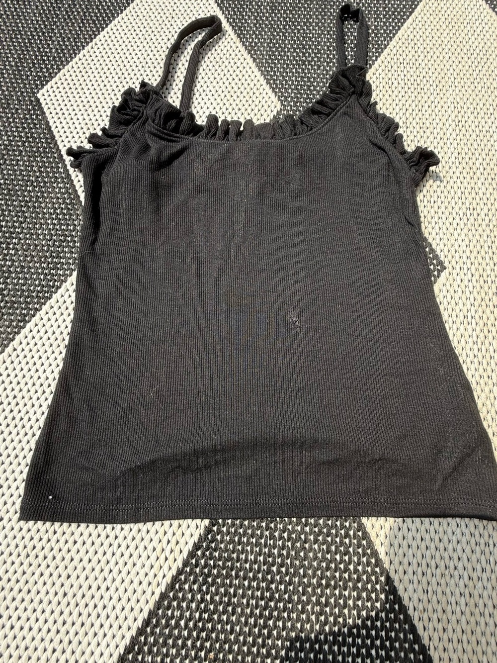 Truly Madly Deeply Black Ruffle-Trim Ribbed Camisole